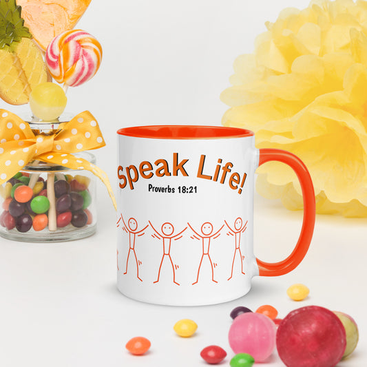 Speak Life! Proverbs 18:21 Scripture Coffee Mug with Color Inside
